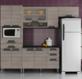 Montagem de Cozinha Compacta Itatiaia Royale com 9 Portas e 5 Gavetas – Coimbra Bege